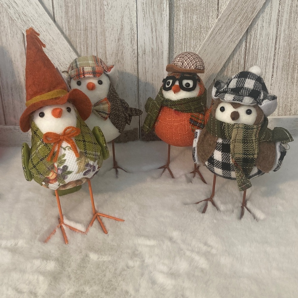 Hobby Lobby 2021 Fall Set of Festive Plaid Birds with Hats and Scarves